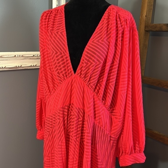 ASOS DESIGN Curve pleated batwing midi dress chevron texture Magenta sz 24 NWT - Picture 7 of 16